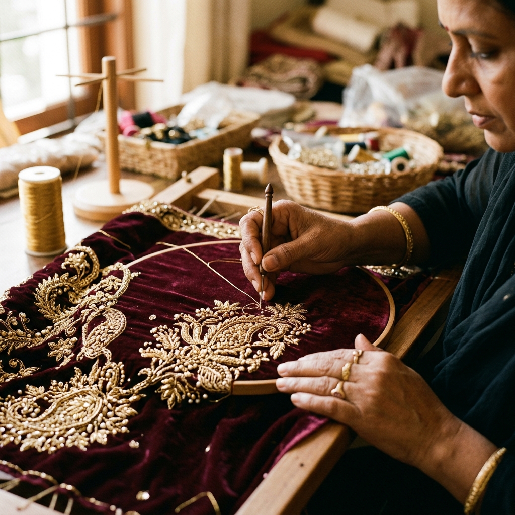 Artisan doing embroidery work